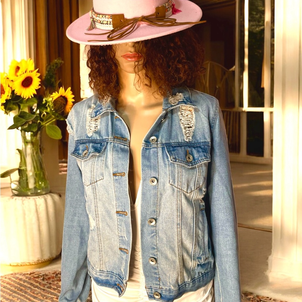 Ci Sono Light Blue Distressed Jean Jacket